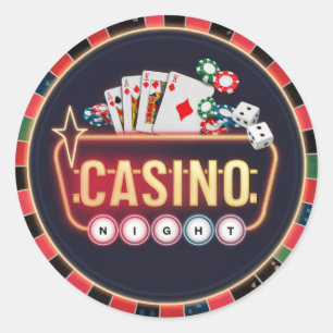 Sticker Rond Cool Casino nuit mot art jeu