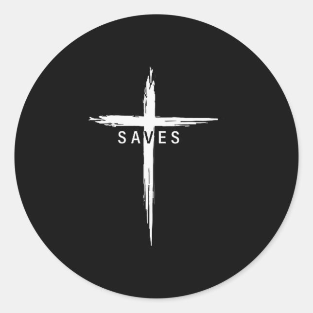 Sticker Rond Cool Christian Cross Jesus Saves Men Women Graphic (Devant)