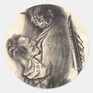 Sticker Rond Cool classic vintage japanese demon tattoo