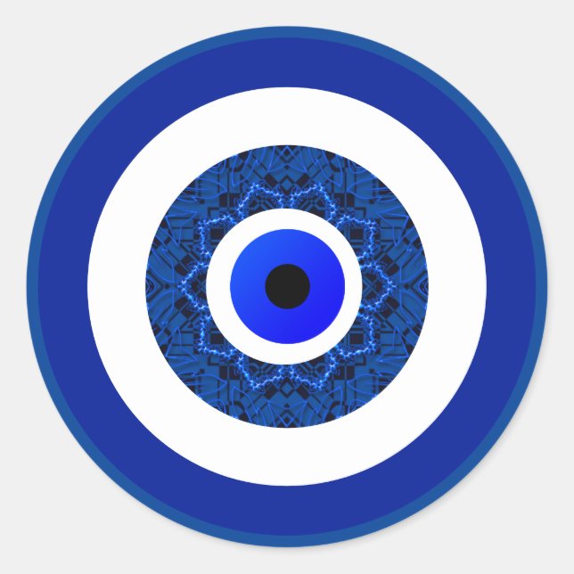 Sticker Rond Cool Cobalt bleu grec Mandala Nazar mal oeil (Devant)