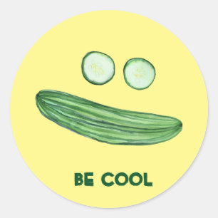 Sticker Rond Cool comme Concombre "BE COOL" Funny Watercolor