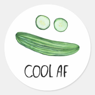 Sticker Rond Cool comme concombre "Cool AF" Funny Watercolor