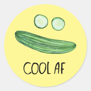 Sticker Rond Cool comme concombre "Cool AF" Funny Watercolor