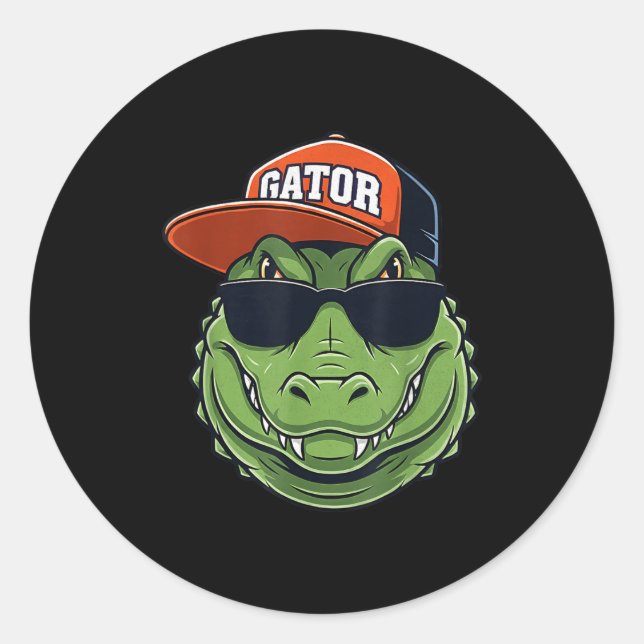Sticker Rond Cool Crocodile Animal Gator Graphic With Cap And S (Devant)