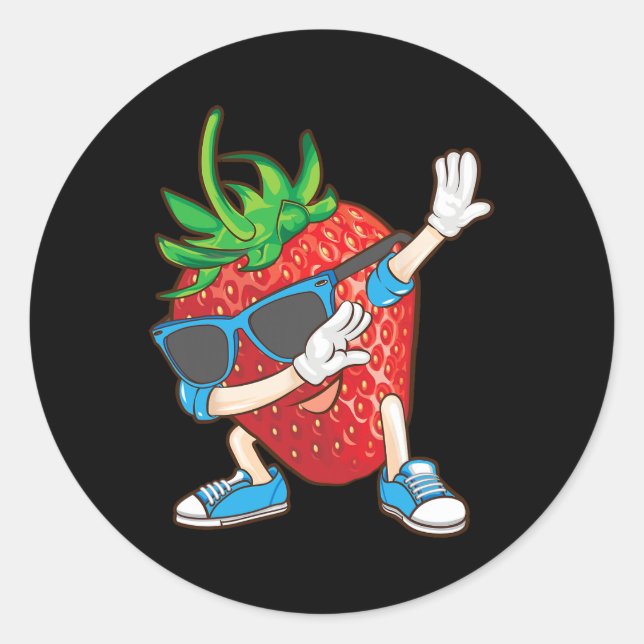 Sticker Rond Cool Dabbing Fraise Funny Love Dancer Sweet Fr (Devant)