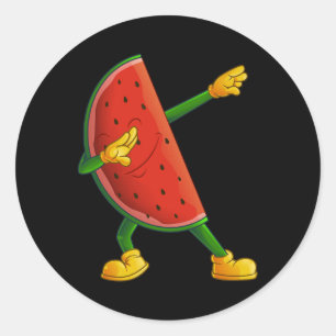 Sticker Rond Cool Dabbing Watermelon Drôle Fruit Dancing Athlet
