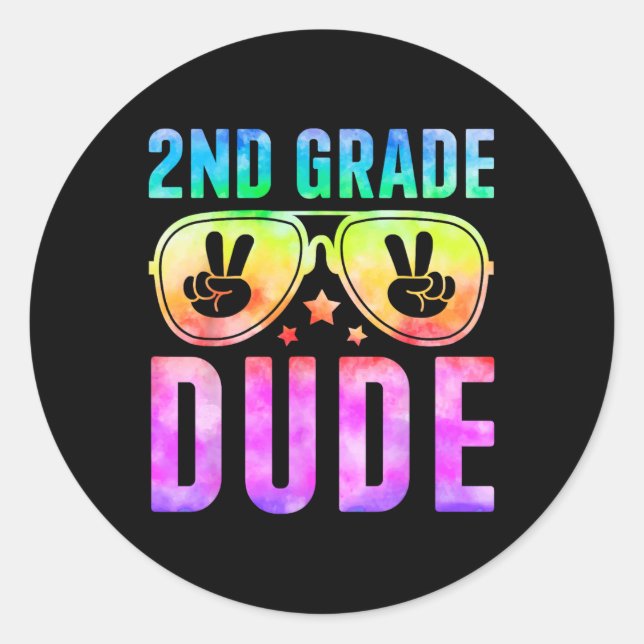 Sticker Rond cool de 2e année Dude Tie Dye Retour à l'école Deu (Devant)