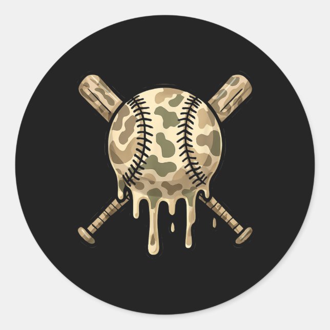 Sticker Rond Cool de base-ball Camo Baseball Bateaux Boys Sport (Devant)
