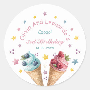 Sticker Rond Cool de crème glacée fête d'anniversaire