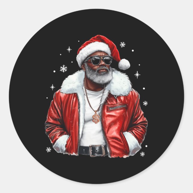 Sticker Rond Cool de Noël afro-américain Père Noël Black Afro K (Devant)