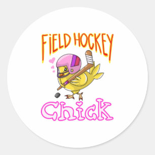 Sticker Rond Cool de terrain Hockey Chick Funny Chicken Sport