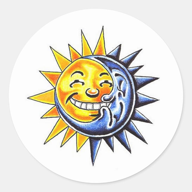 Sticker Rond Cool dessin animé tatouage symbole joyeux soleil l (Devant)
