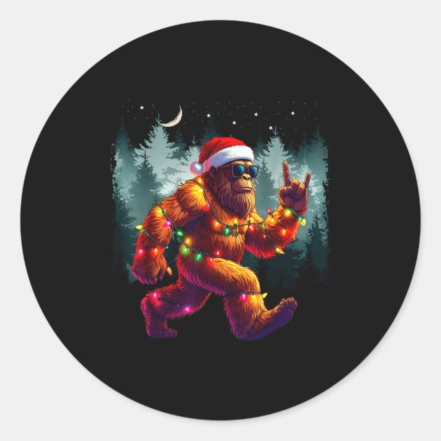 Sticker Rond Cool Devil Horns Sasquatch Holiday Lights Christma (Devant)