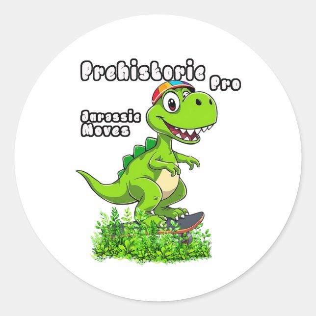 Sticker Rond Cool Dino on a Skateboard (Devant)