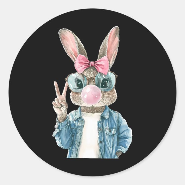 Sticker Rond Cool Easter Bunny Blow Bubble Gum Rabbit Egg Hunt  (Devant)