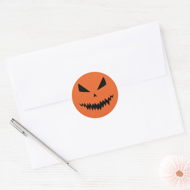 Sticker Rond Cool effrayant Jack O'Lantern Halloween noir orang (Enveloppe)