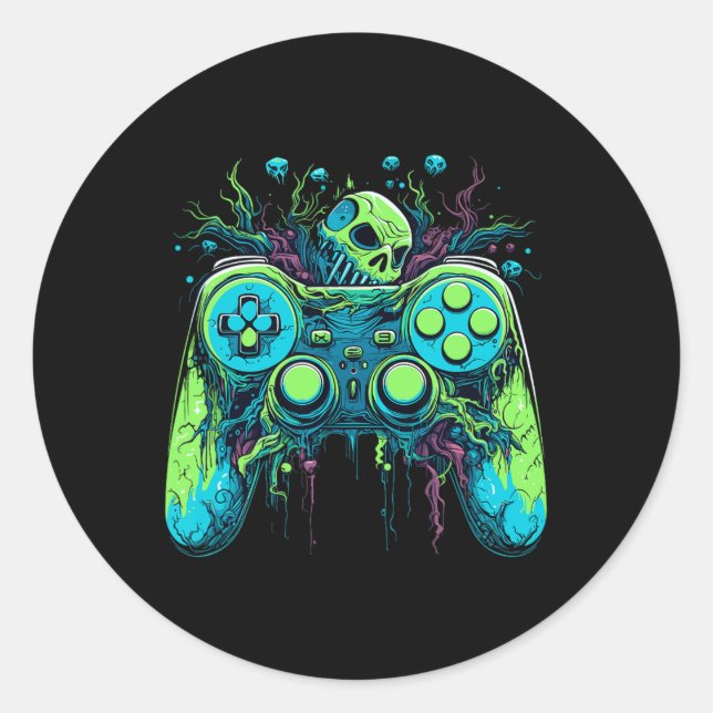 Sticker Rond Cool éffrayant Jeu vidéo contrôleur de jeu 1 (Devant)