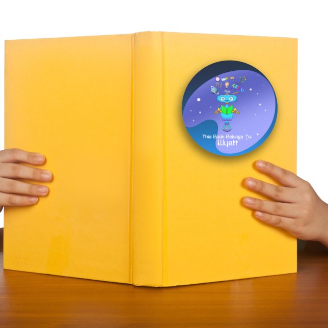 Sticker Rond Cool Enfants Robot Apprendre de la lecture Carnet (Créateur téléchargé)