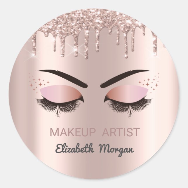 Sticker Rond Cool Faux Lashes, Rose Gold Drips, Maquillage (Devant)