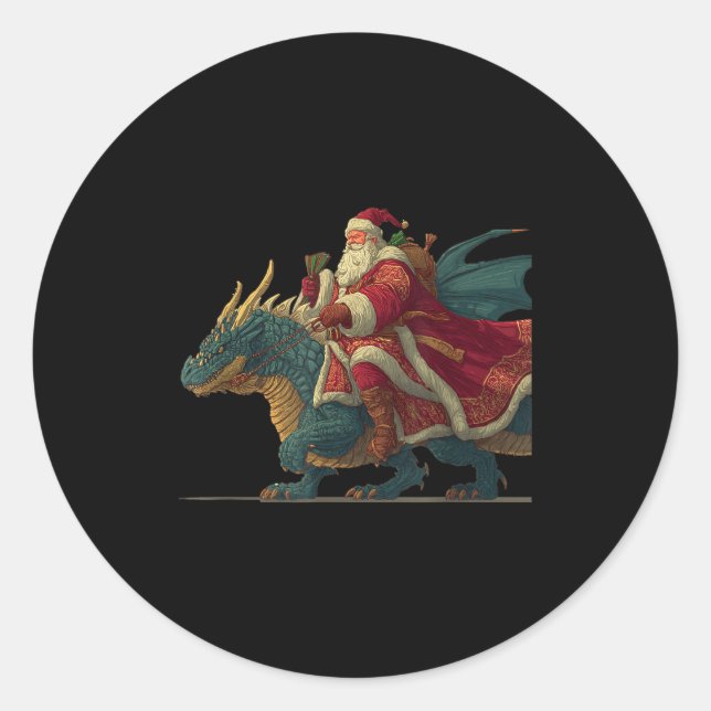 Sticker Rond Cool Festive Dragon With Riding Santa Claus Look  (Devant)