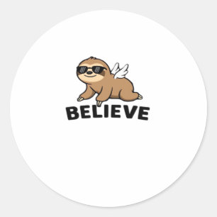 Sticker Rond Cool Flying Sloth Croyez Drôle Motivational Design