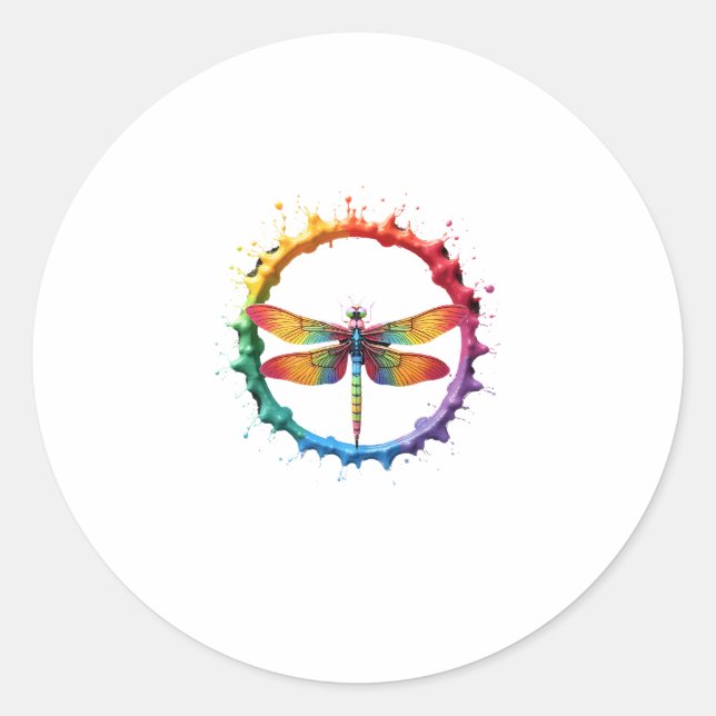 Sticker Rond Cool Graphic Tie Dye Sunglasses Dragonfly Illustra (Devant)