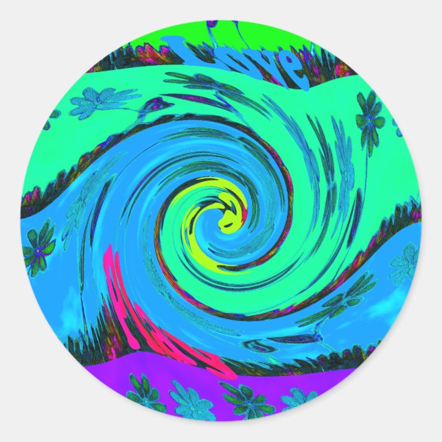 Sticker Rond Cool I Love Hawaii : Floral Pop Art motif Design (Devant)