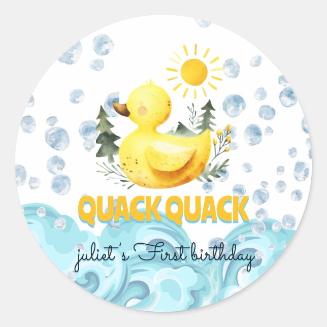 Sticker Rond Cool jaune 1er canard en caoutchouc invitations d' (Devant)