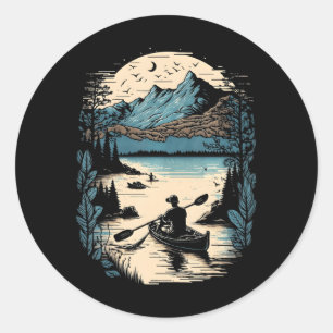 Sticker Rond Cool Kayaking Outdoor Unique Kayak Boating