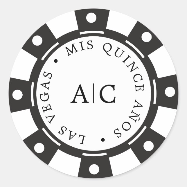 Sticker Rond Cool Las Vegas Poker Chip Quinceañera Monogramme (Devant)