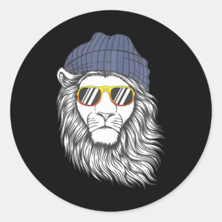 Sticker Rond Cool Lion Lovers Head avec Lunettes de soleil Tête
