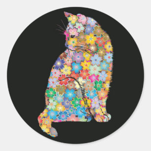 Sticker Rond Cool Mandala Floral Amoureux des chats