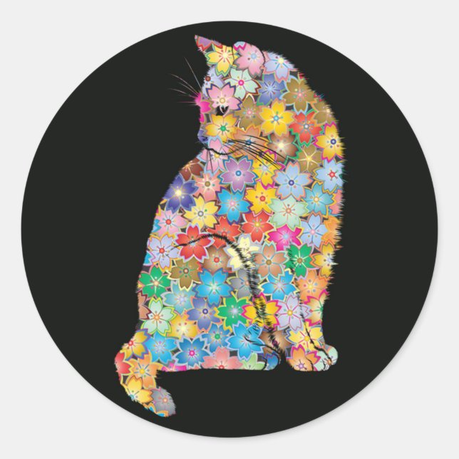 Sticker Rond Cool Mandala Floral Amoureux des chats (Devant)