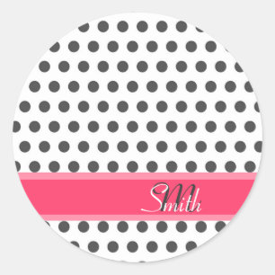 Sticker Rond Cool mignon monogramme gris gris grand pois tendan
