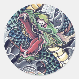 Sticker Rond Cool oriental dragon god tatouage