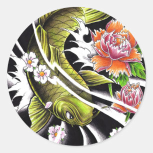 Sticker Rond Cool oriental japonais encre de chance koi poisson