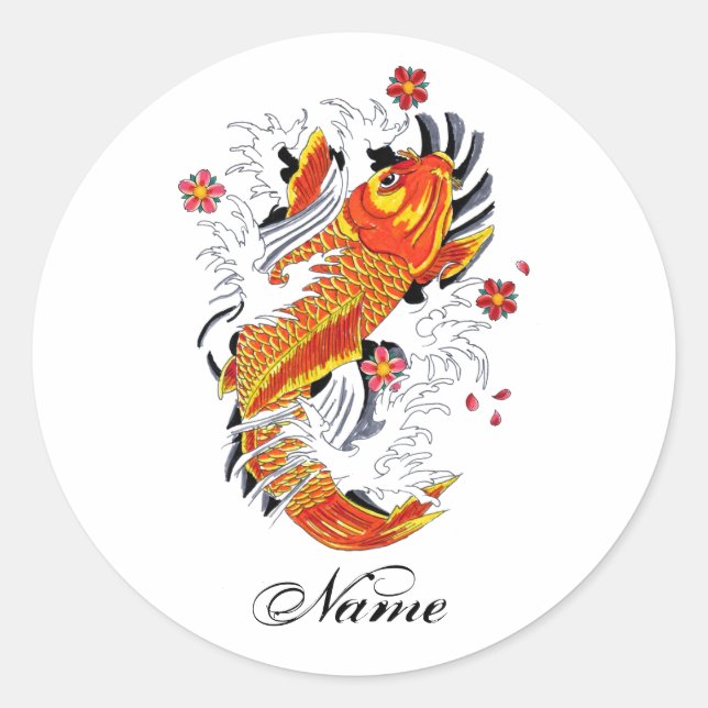 Sticker Rond Cool Oriental Japonais Gold Lucky Koi Carp (Devant)