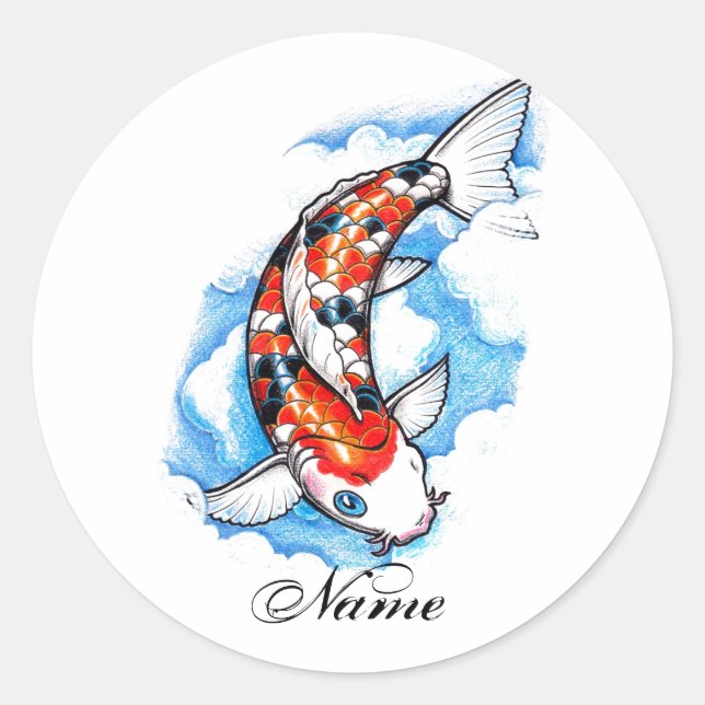 Sticker Rond Cool Oriental Japonais Koi Carp Cloud tatouage (Devant)
