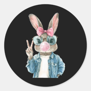 Sticker Rond Cool Pâques Bunny Blow Bubble Gomme Rabbit chasse 