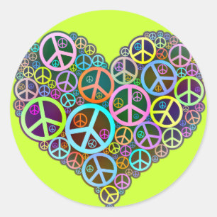 Sticker Rond Cool Peace Love Heart