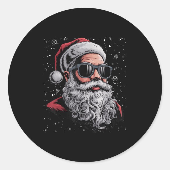 Sticker Rond Cool Père Noël Face Beard &amp ; Gles Christmas Fu (Devant)