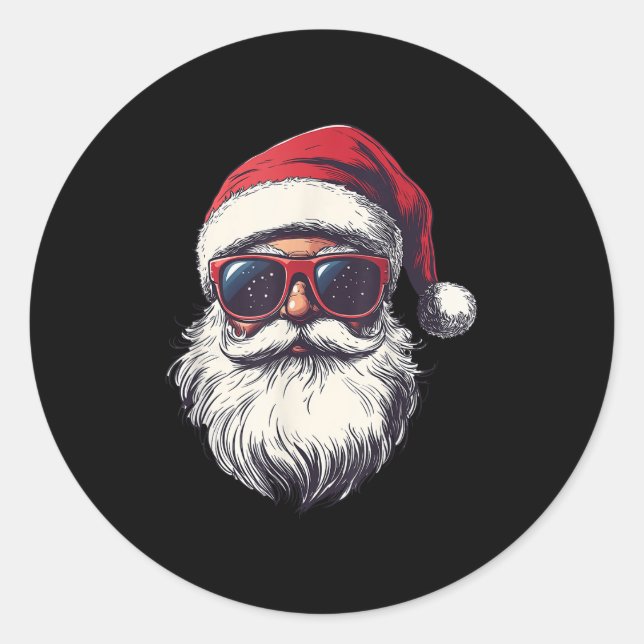Sticker Rond Cool Père Noël Face Sungles Rétro hommes Noël (Devant)