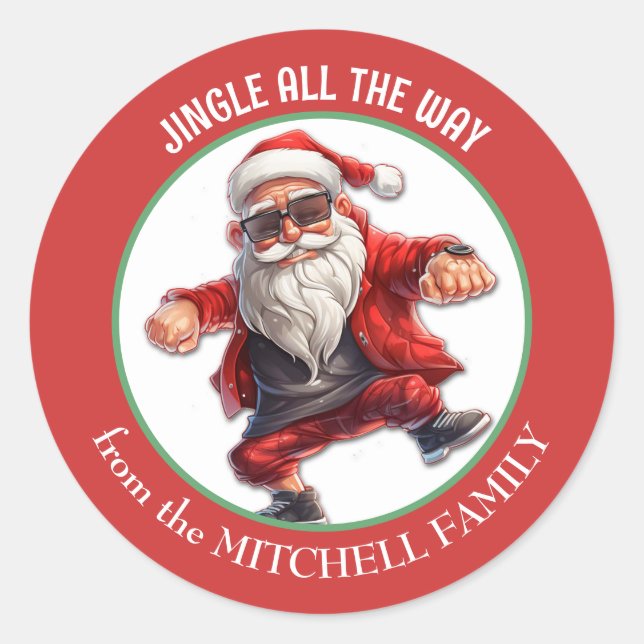 Sticker Rond Cool Père Noël Jingle All Way Holiday (Devant)