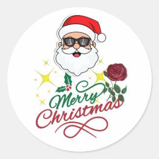 Sticker Rond Cool Père Noël Joyeux Noël avec Rose & Holly