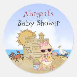 Sticker Rond Cool personnalisé Plage bébé Baby shower fille