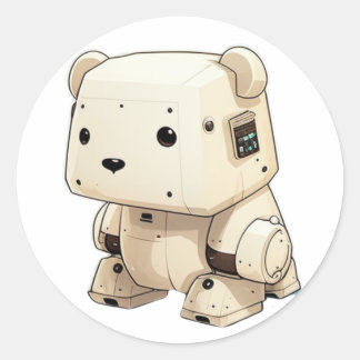 Sticker Rond Cool Petit soldat Robot Bear : Prêt à aider en S
