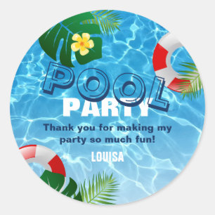 Sticker Rond Cool Pool Party Merci Anniversaire