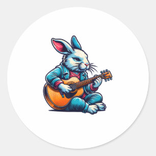 Sticker Rond Cool Rabbit joue de la guitare Musicien de Pâques