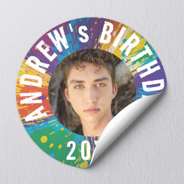 Sticker Rond Cool Rainbow Blast photo Painball Anniversaire (Créateur téléchargé)