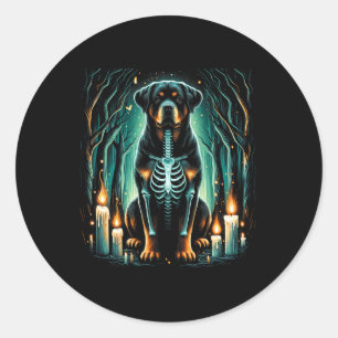 Sticker Rond Cool Rottweiler Chien Squelette Halloween Chien Ma